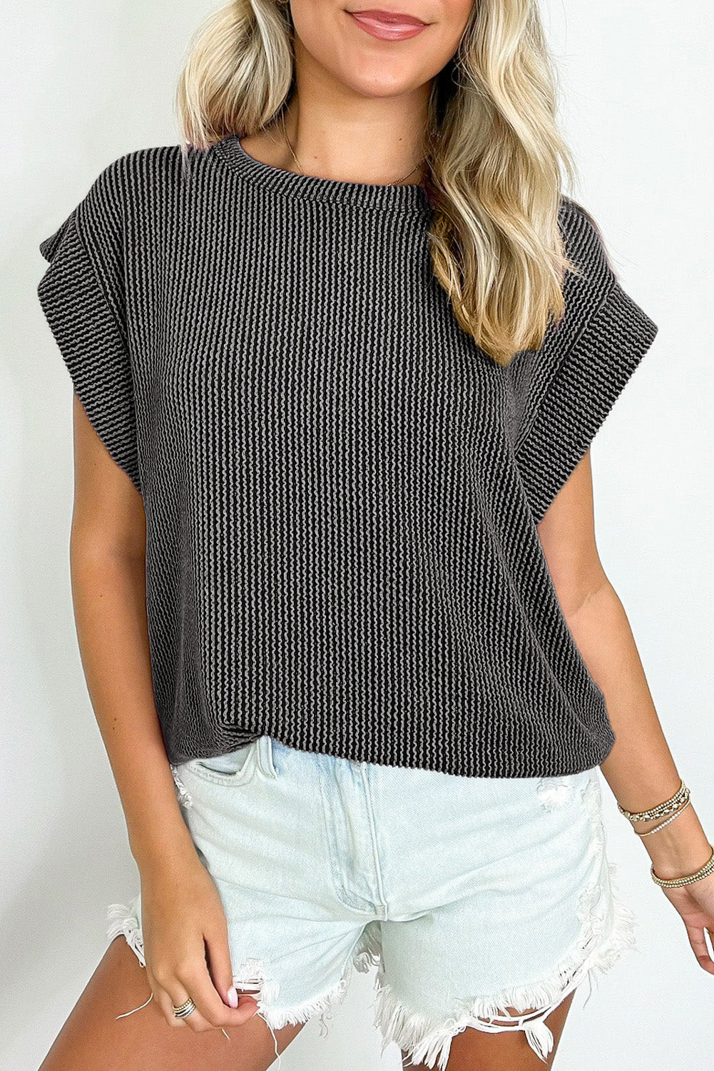 Canton Twisted Ribbed Textured Plain T Shirt