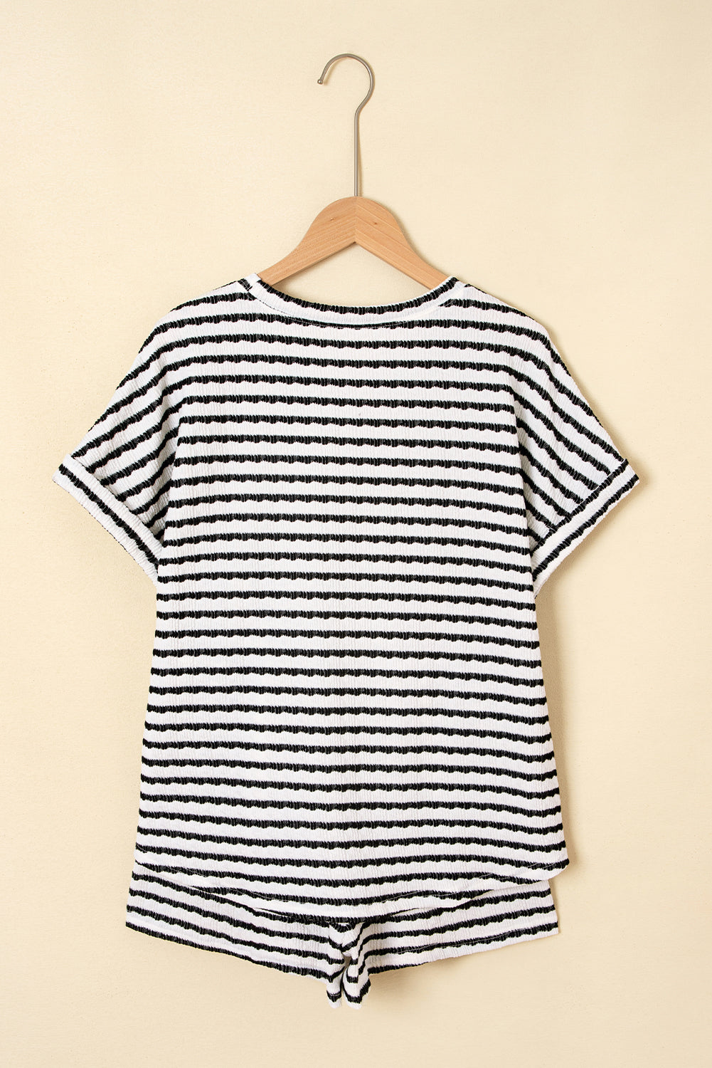 Sky Blue Striped Print Short Sleeve Top and Pocket Shorts Set