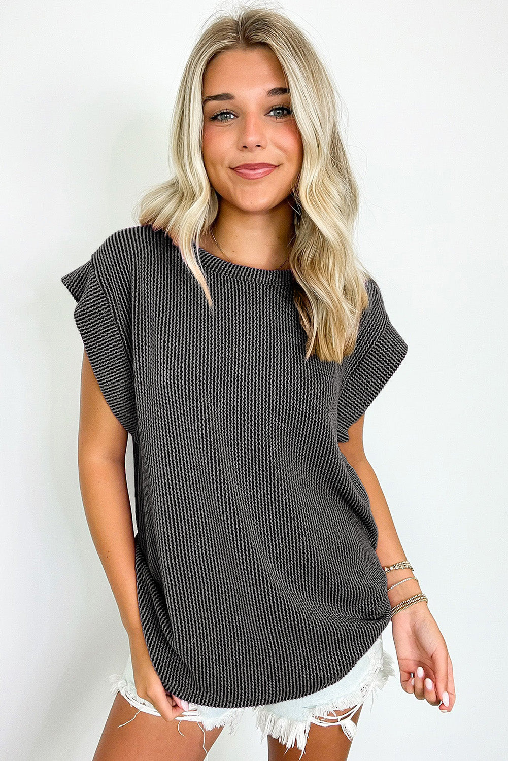 Canton Twisted Ribbed Textured Plain T Shirt
