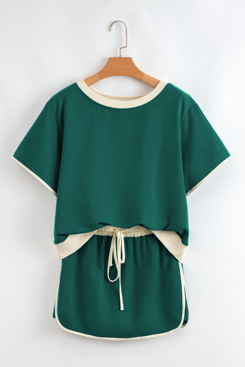 Bonbon Colorblock Edge Drop Shoulder T Shirt and Skort Set