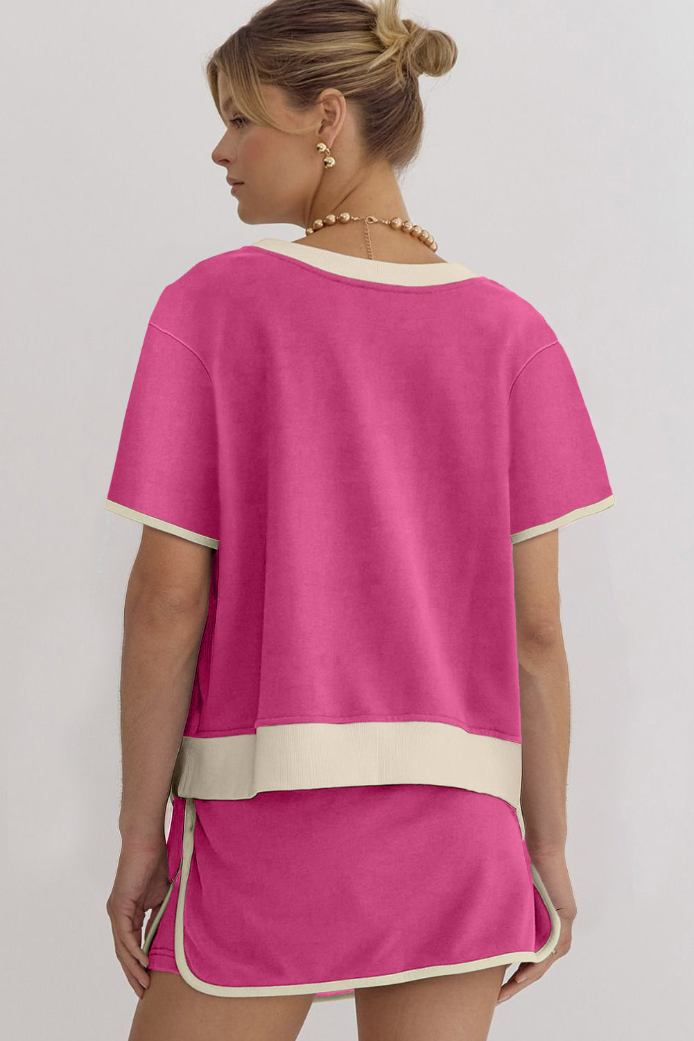 Bonbon Colorblock Edge Drop Shoulder T Shirt and Skort Set