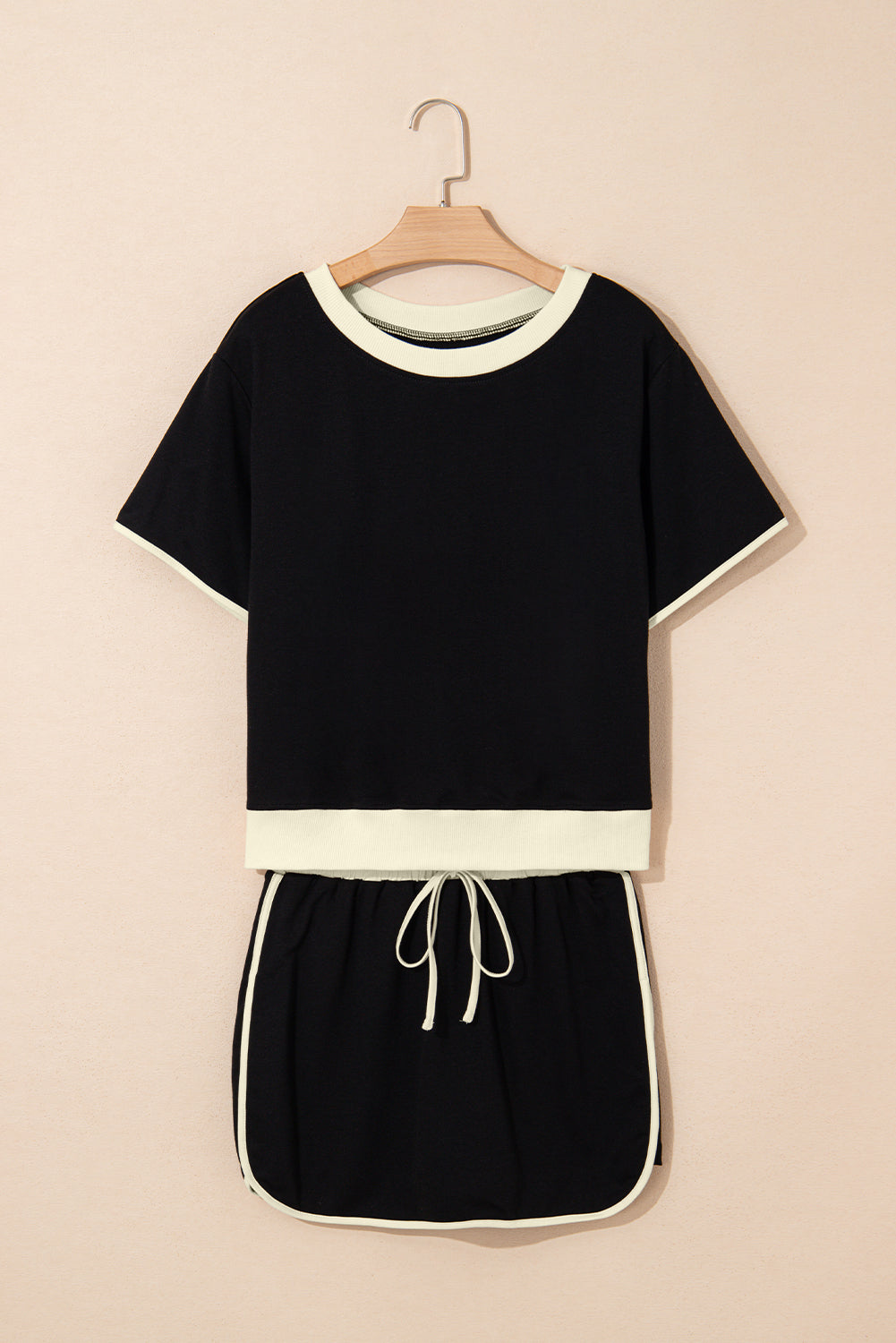 Bonbon Colorblock Edge Drop Shoulder T Shirt and Skort Set