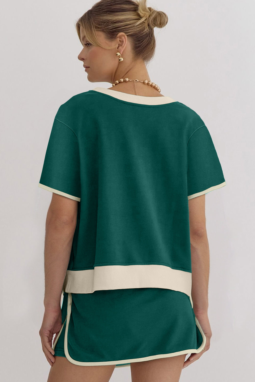 Bonbon Colorblock Edge Drop Shoulder T Shirt and Skort Set