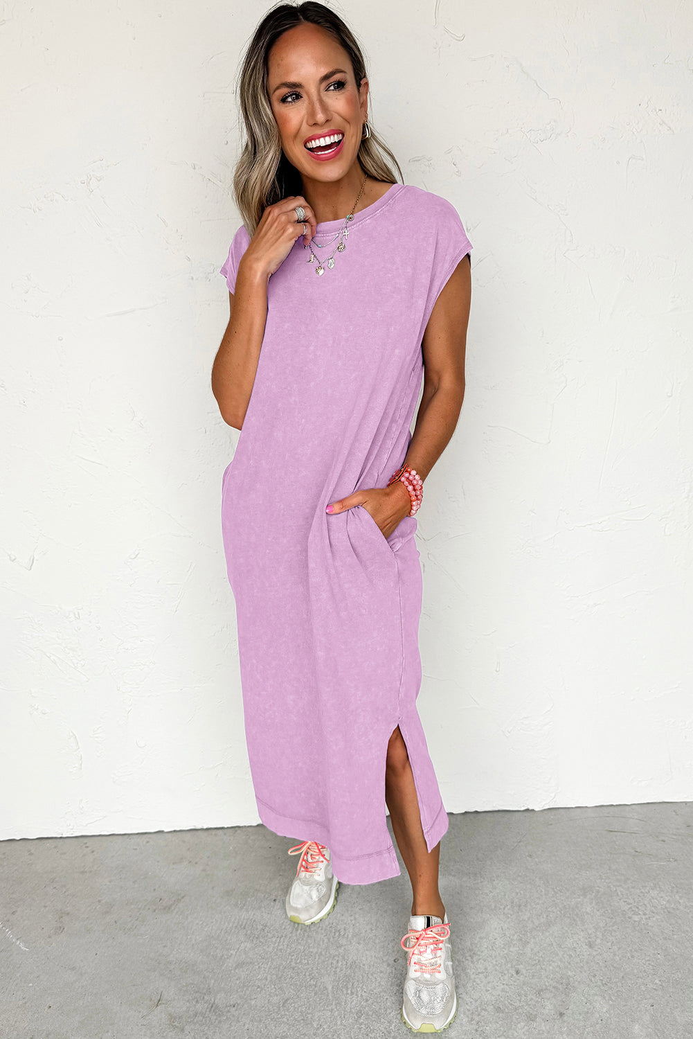 Clearly Aqua Mineral Wash Pocketed T-shirt Dress