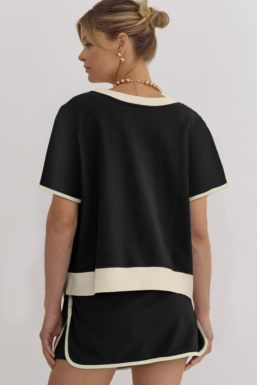 Bonbon Colorblock Edge Drop Shoulder T Shirt and Skort Set